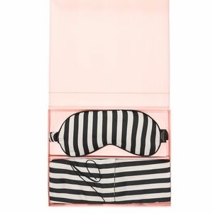 Victoria’s Secret Satin Eyemask and Pillowcase Black Stripe NEW